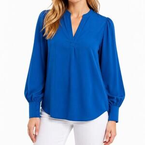 Banana Republic Royal Blue V Neck Puff Sleeve Blouse